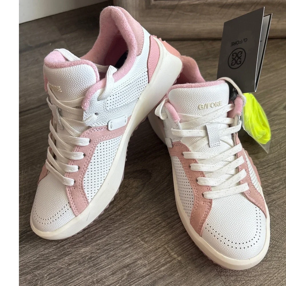 G/FORE Womens MG4+ Golf Shoes Snow Amber Pink Leather Sneakers GLL000001 Size 6